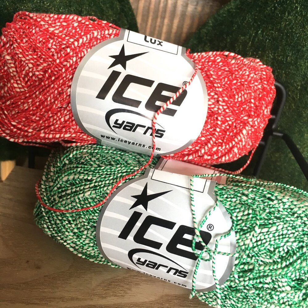 ICE YARNS 2 skeins Urban Cotton Lux Red Green 50 grams Twisted Knitting Boho